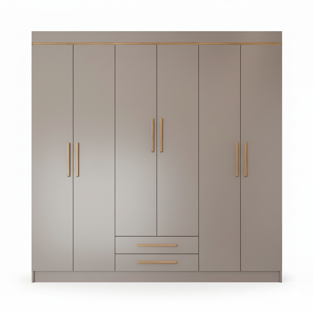 Nude Grey 6-Door Wardrobe with Drawers — Kathee.pk