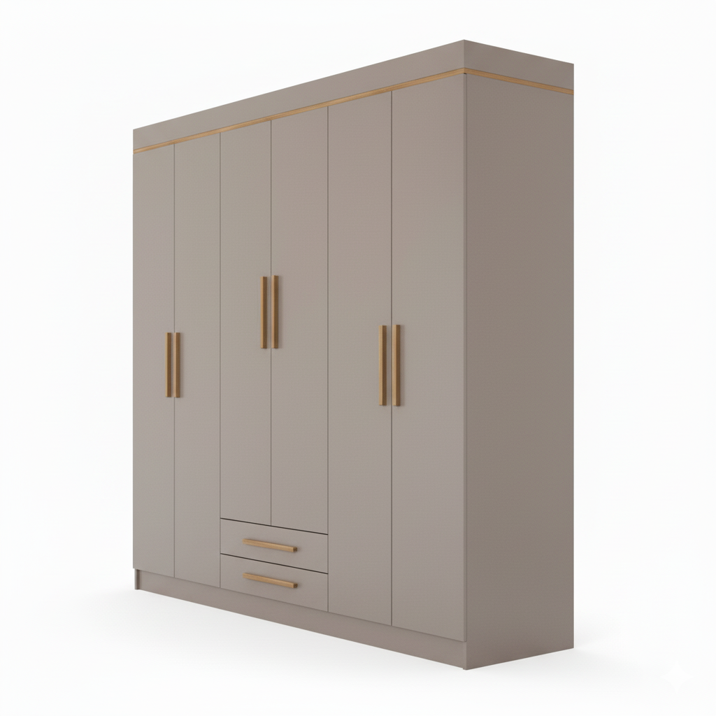 Nude Grey 6-Door Wardrobe with Drawers — Kathee.pk